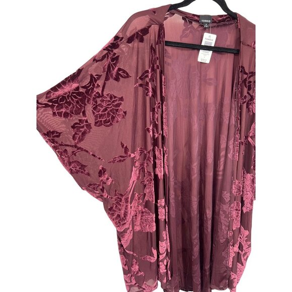 Torrid Women Velvet Kimono Cardigan Jacket Plus 4 4X Burnout Short Sleeve New - Picture 3 of 8